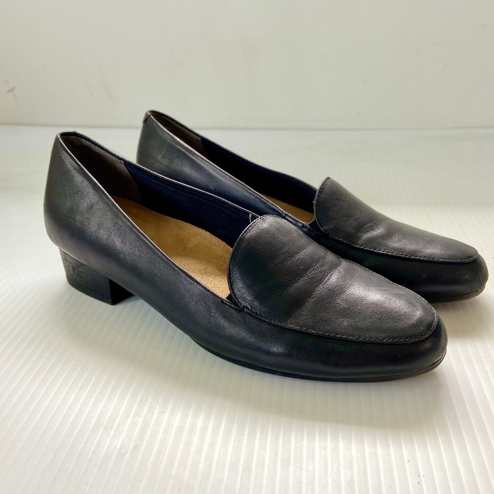 Trotters Monarch Black Leather Loafers Womens 9.5 Wide‎